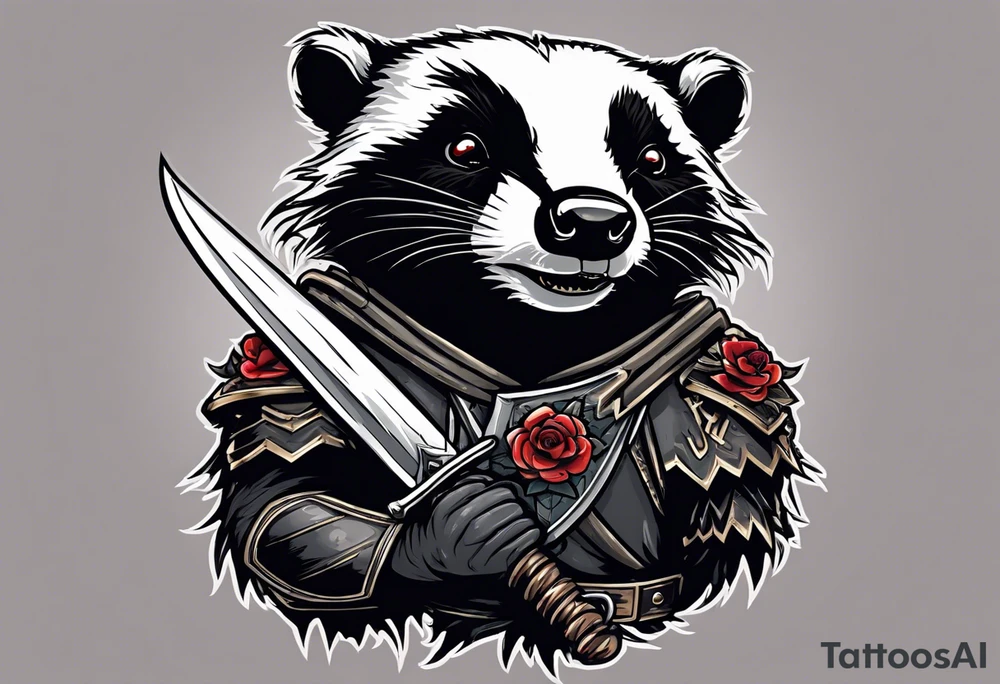 Draw me psychopath Badger/Warrior with aggressive full body, killer face with a smile, very long nails and he attacks like a Bloody Warrior to us and also, he has very deadly looking. He fights with his nails. Everybody scares after their first sight. Give me horror type Badger Tattoo. I want to see his Realistic full body. tattoo idea