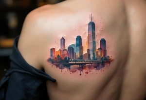 A Chicago skyline tattoo with the L train tattoo idea