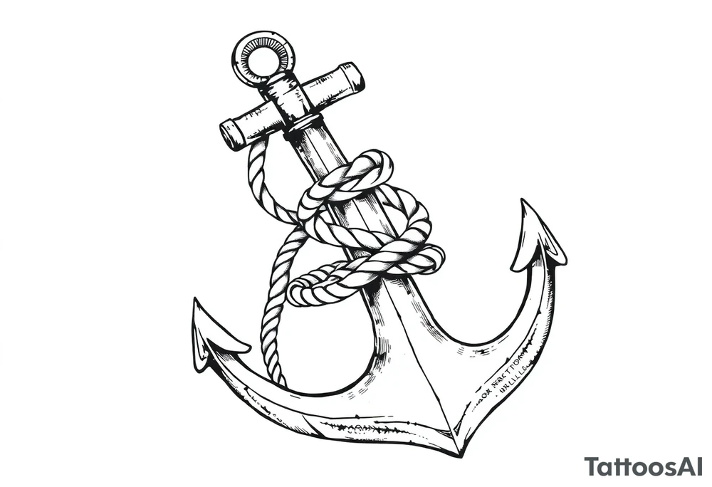 weathered anchor wrapped in nautical rope with sea waves tattoo idea