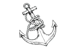 weathered anchor wrapped in nautical rope with sea waves tattoo idea