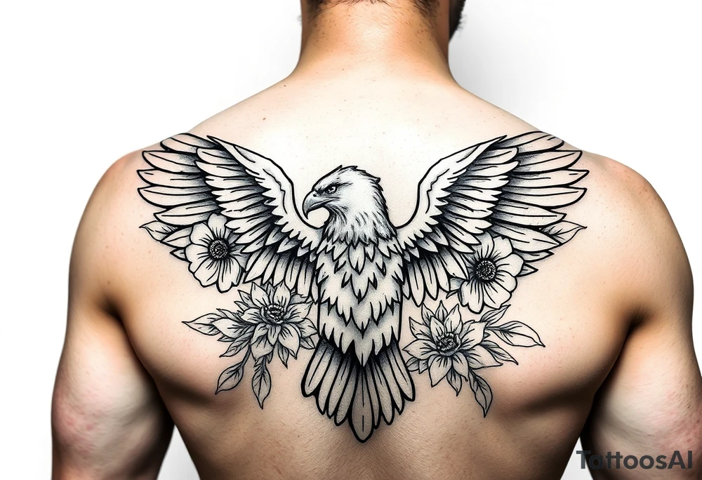 eagle and flowers wings not opened tattoo idea