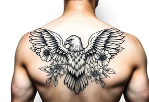 eagle and flowers wings not opened tattoo idea