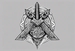 Valhalla sword shield axe Valknut tattoo idea