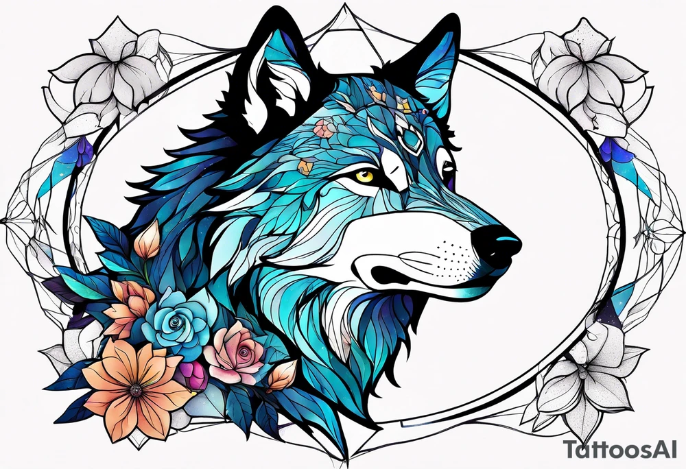 Constellation, animal wolf snow , géométric , flower tattoo idea