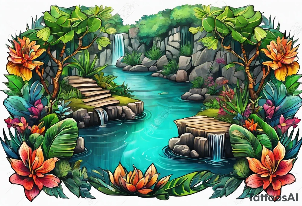 Colorful cenote tattoo idea