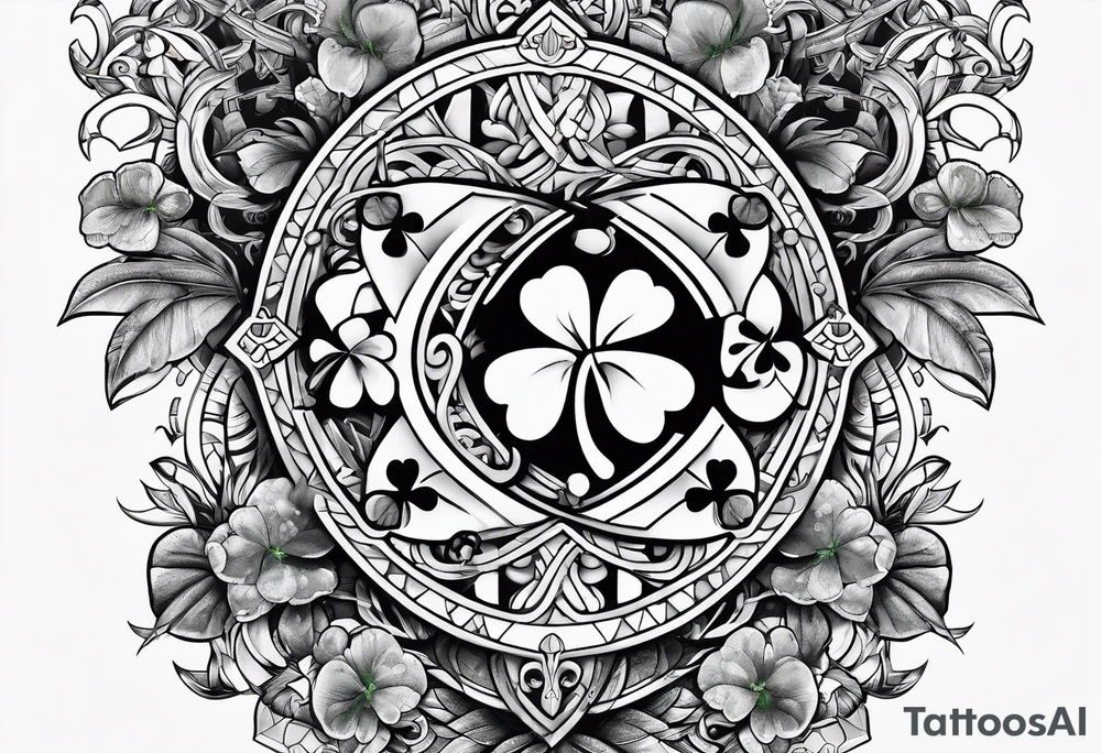 4 leaf clover with horseshoe and dice tattoo idea