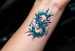 A turquoise "S" surrounded by tribal patterns in bold black lines. tattoo idea
