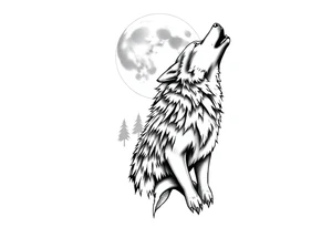 lone wolf howling at full moon with northern lights backdrop tattoo idea