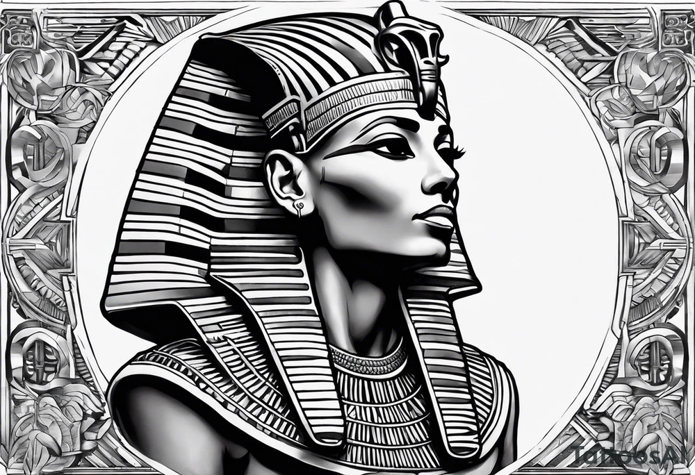 I want a Egyptian pharaoh skeleton in a headress facing the side full realistic detail for a tattoo tattoo idea
