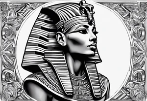 I want a Egyptian pharaoh skeleton in a headress facing the side full realistic detail for a tattoo tattoo idea