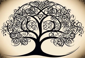 design me a Celtic family tree
tattoo with my children's names and birthdate, Mellissa 18/03/1986, Ashley 24/11/1990, Jesse 8/04/1993, Liam 8/06/1995, Eleanor 19/08/1996 tattoo idea