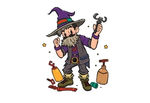 Young guy is exploring witch supplies, tools, equipment tattoo idea