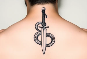 mystical snake coiled around an ancient dagger with jeweled hilt tattoo idea