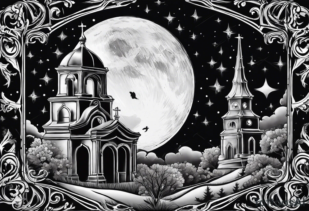 graveyard with moon tattoo idea