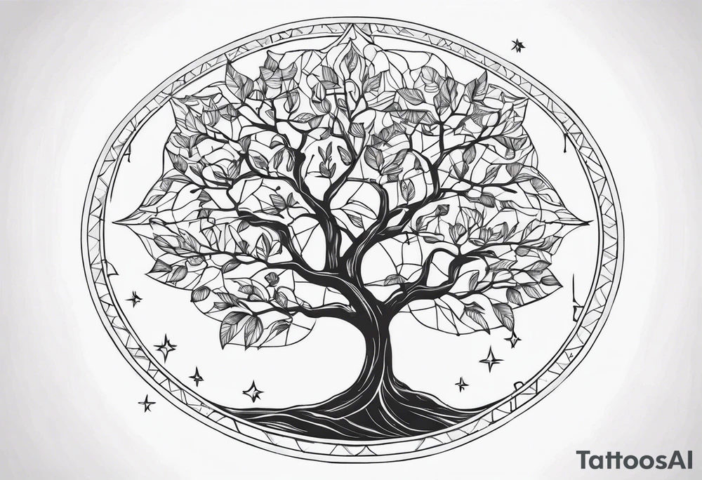 Tree and windrose tattoo idea