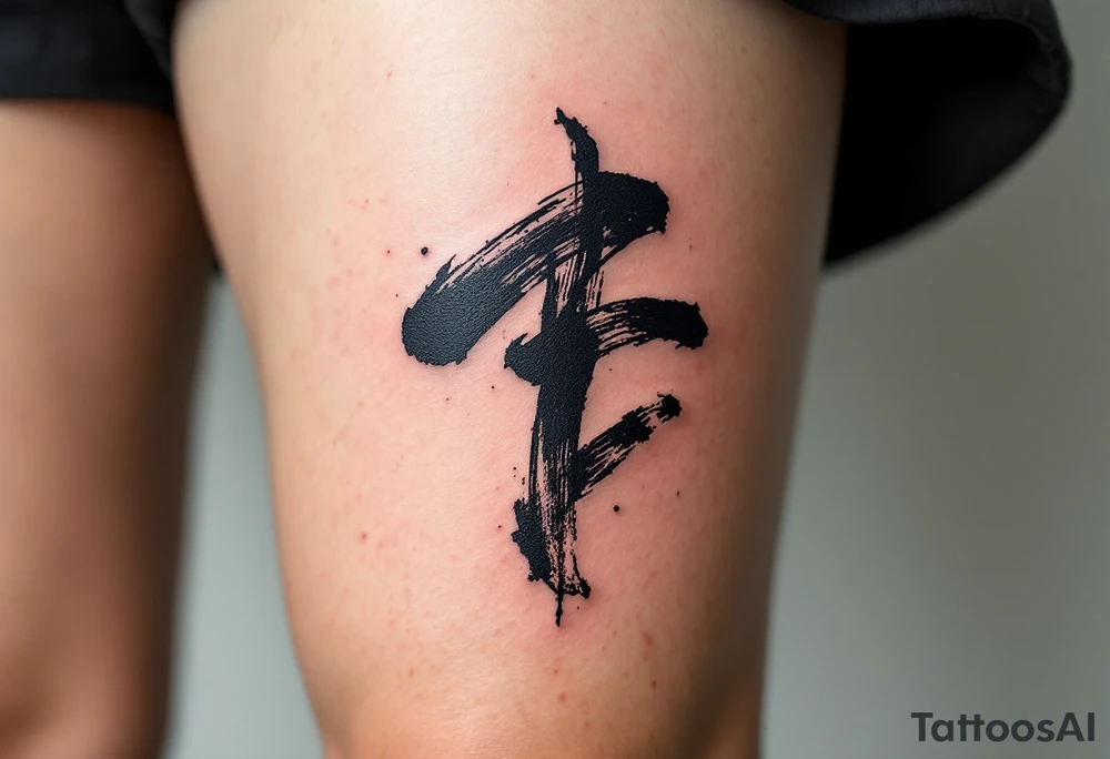 A black ink brushstroke "S" inspired by Japanese calligraphy. tattoo idea