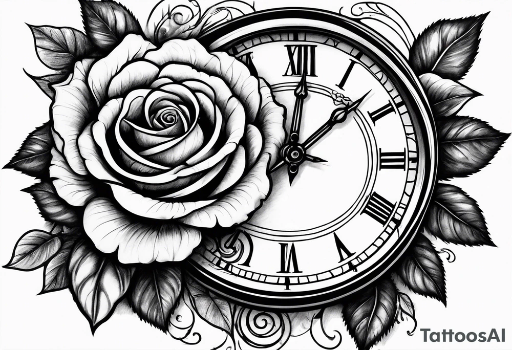 clock with a rose tattoo idea
