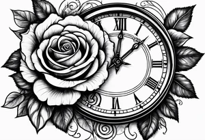 clock with a rose tattoo idea