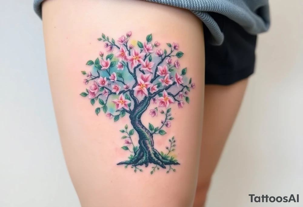 Flowering hawthorne tree with lilly of the vally plants planted by  tree tattoo idea