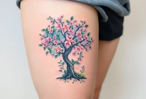 Flowering hawthorne tree with lilly of the vally plants planted by  tree tattoo idea