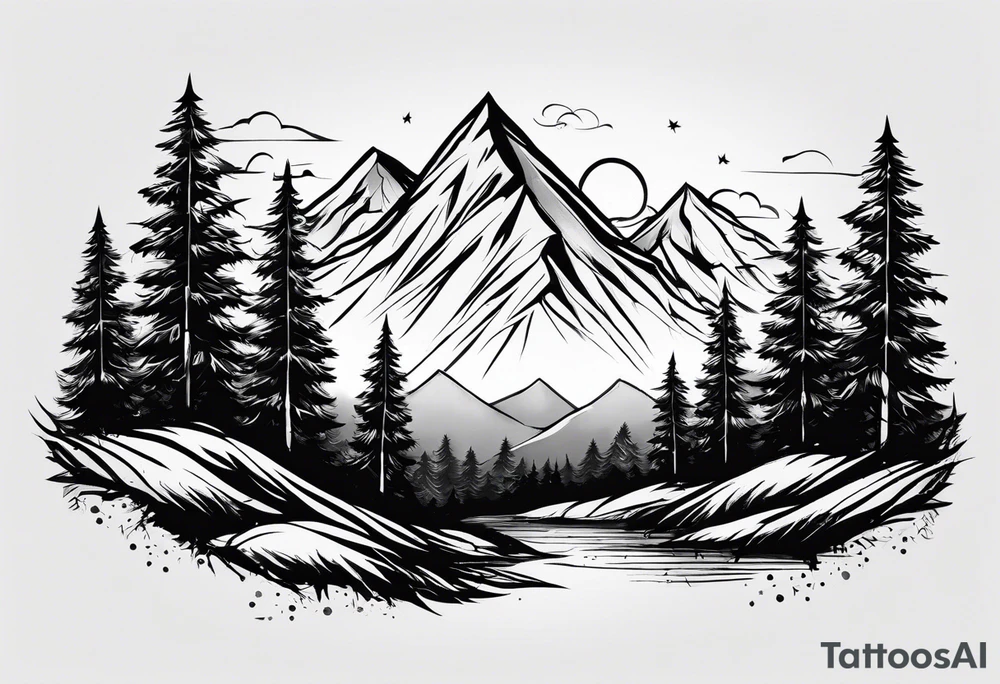 small mountain and trees tattoo idea