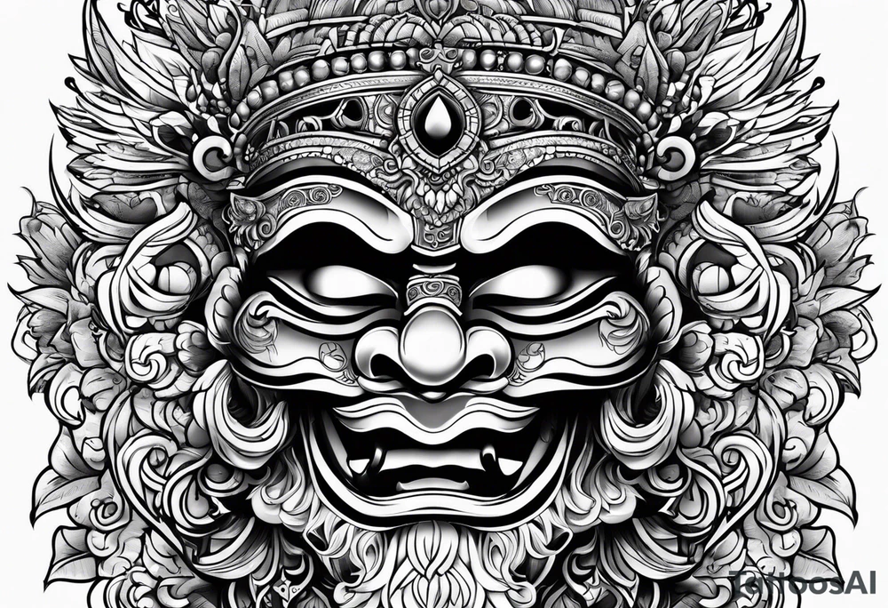 Barong mask hear see and remain silent tattoo idea