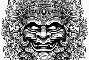 Barong mask hear see and remain silent tattoo idea