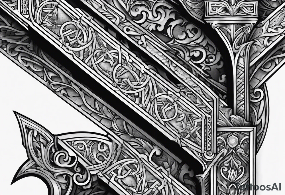 Valhalla sword stairs axe tattoo idea