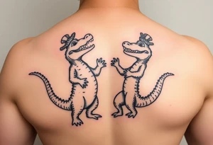 cartoon Mardi gras alligators standing up and dancing tattoo idea