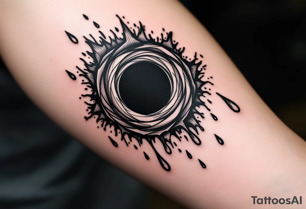 A black hole melting into rain drops tattoo idea