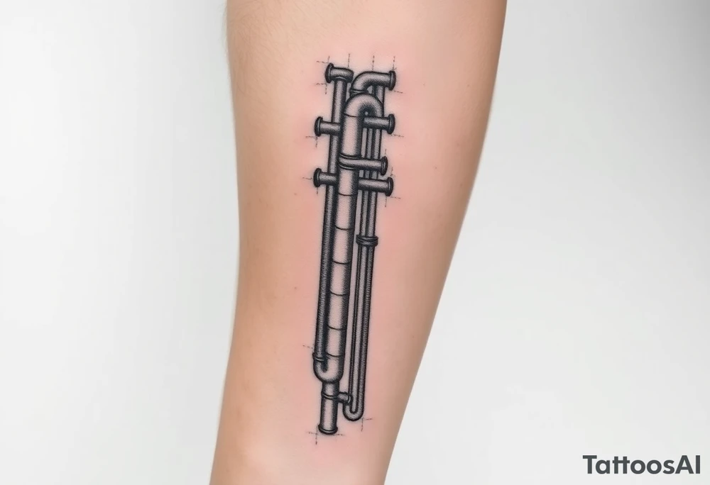 vertical column made of 
system of 100 thin curved plumbing pipes that form veins tattoo idea