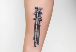 vertical column made of 
system of 100 thin curved plumbing pipes that form veins tattoo idea