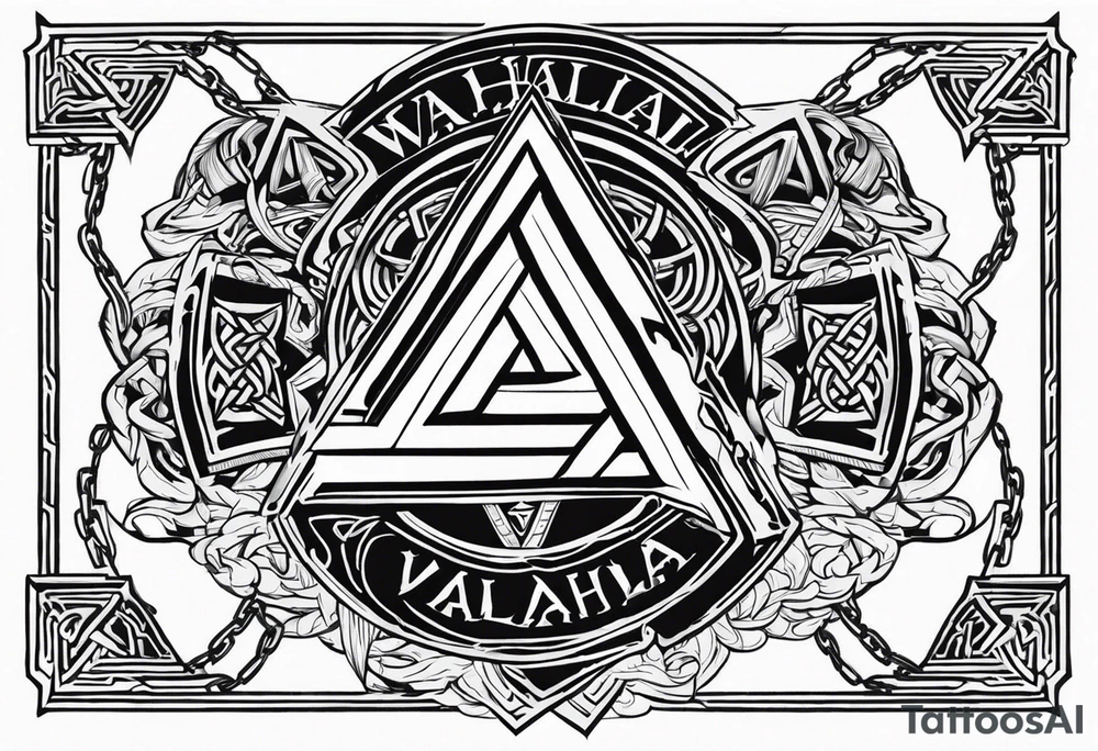 Valhalla shield sword valknut fire chains tattoo idea