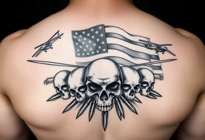 American Flag, helicopters, bullets, skulls tattoo idea