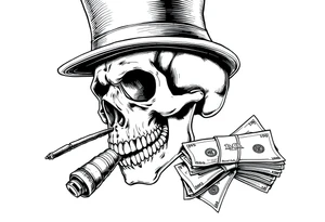 skull with mustache,a big cigar in his mouth,a top-hat on his head and alot of money in a hand. tattoo idea