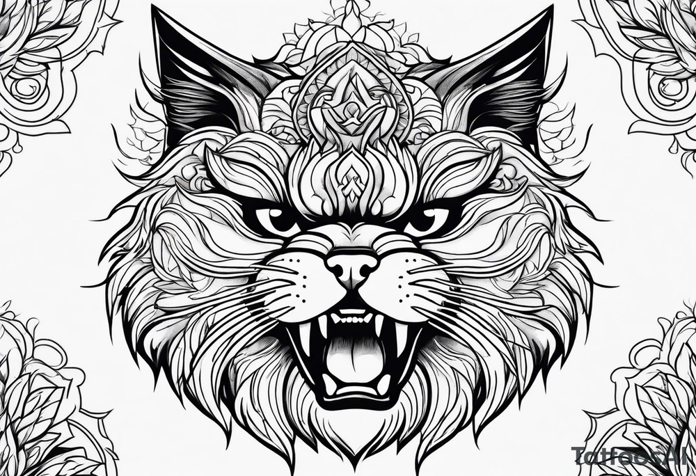 Powerful Himalayan cat roaring tattoo idea