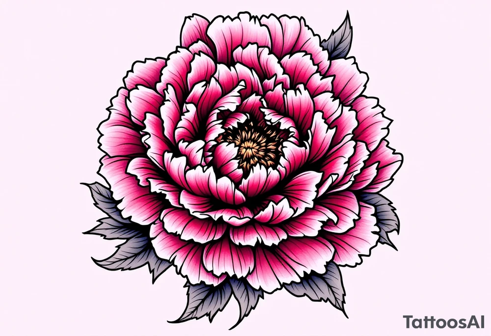 A large peony flower in shades of red and purple with bold black outlines. tattoo idea