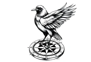 a raven stands on a compass. tattoo idea