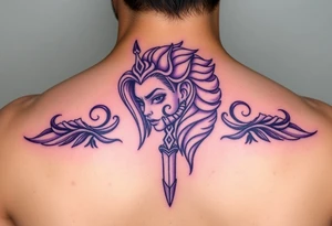 carabela con corona y con un cuchillo atrvesado, purple tattoo idea