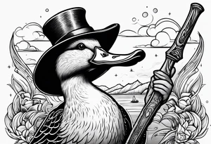 Mallard Duck with a wand and a wizard hat tattoo idea