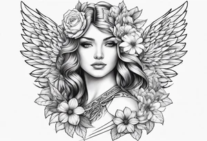 wing angel, flower, , tattoo idea