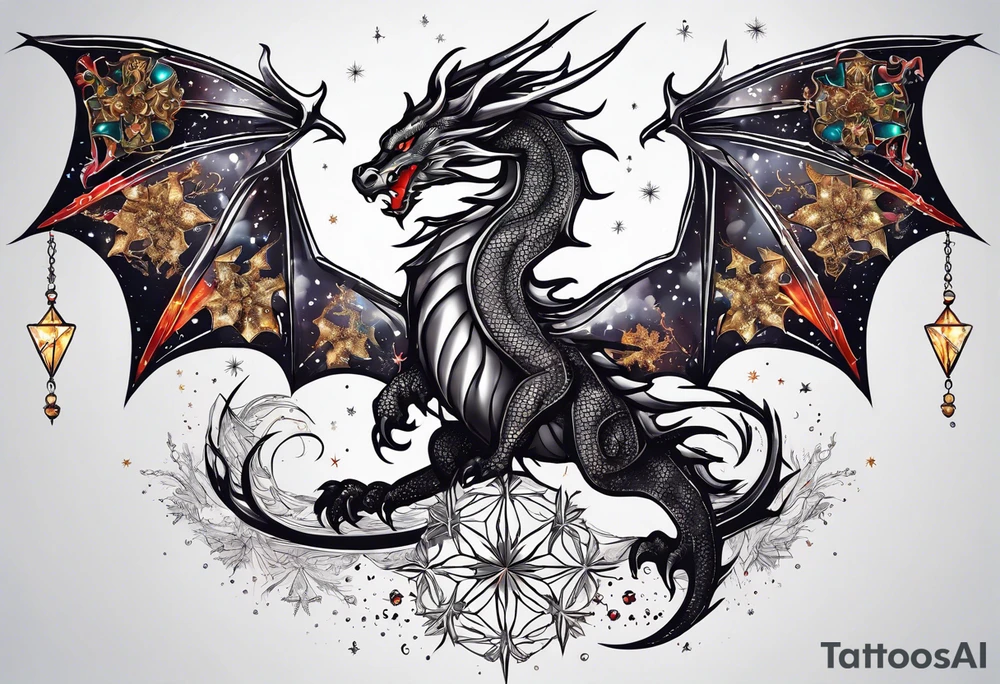 Constellation, dragon,snowflake tattoo idea
