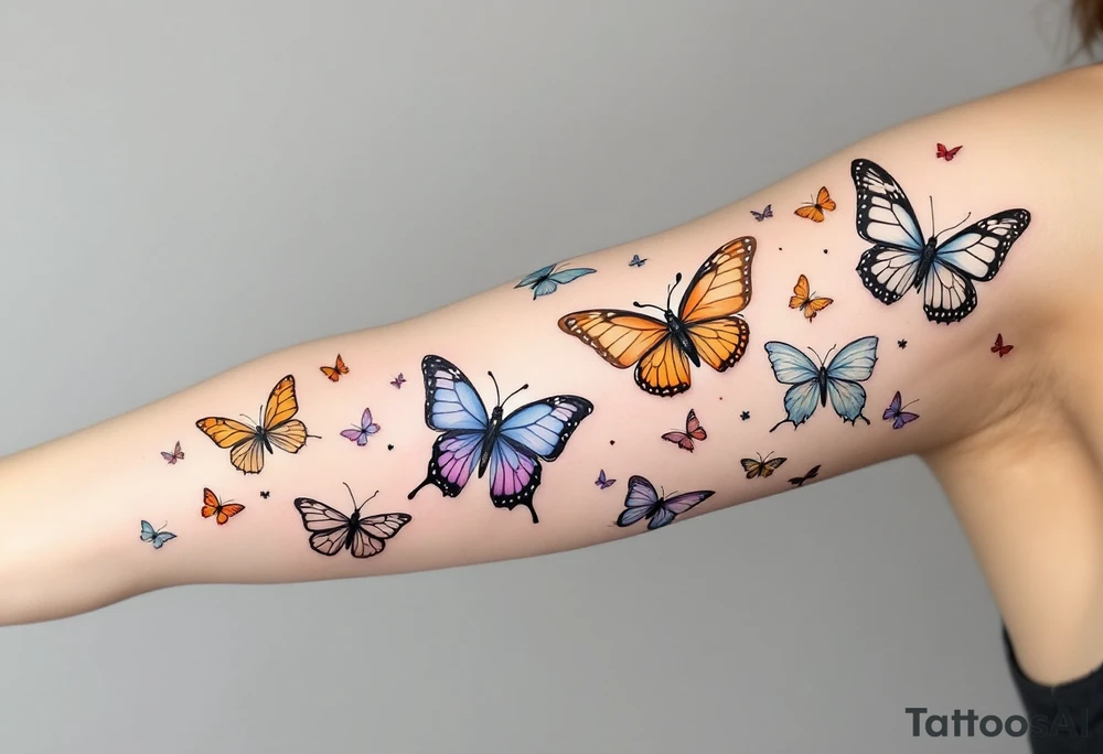 Butterflies of different sizes and colors tattoo idea