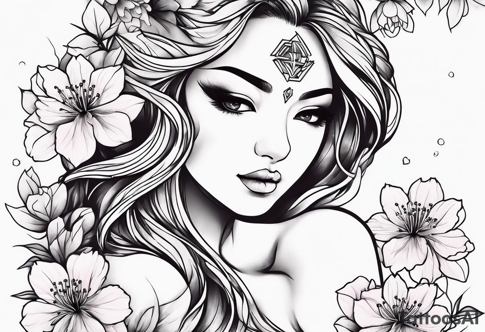 Cherry blossom with Leo zodiac sign tattoo idea