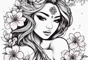 Cherry blossom with Leo zodiac sign tattoo idea