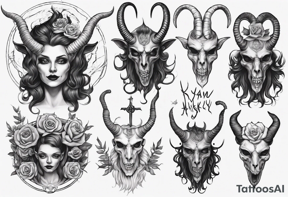 human like Baphomet friendly but dark and large no flowers tattoo idea