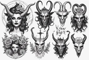 human like Baphomet friendly but dark and large no flowers tattoo idea