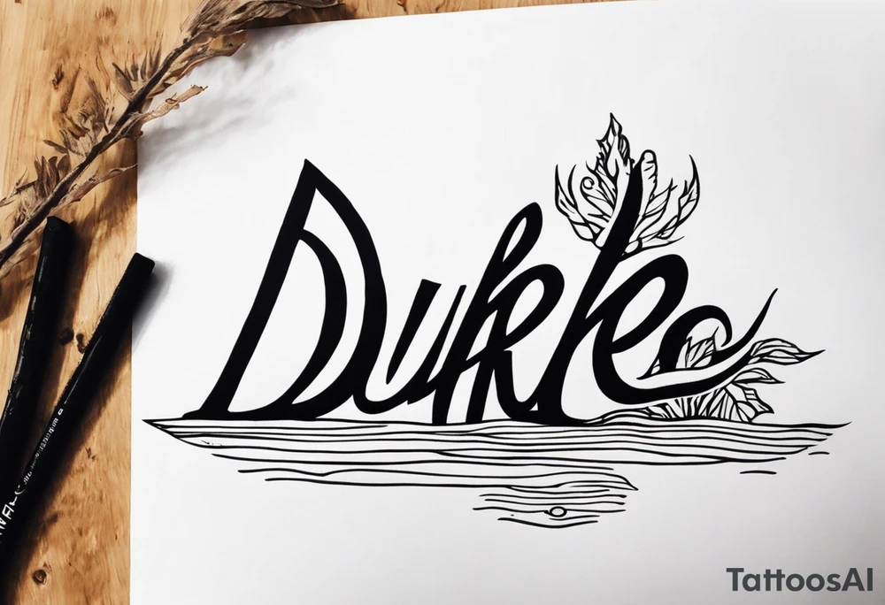 piece of driftwood underwater with the word duke written in the wood tattoo idea