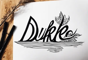 piece of driftwood underwater with the word duke written in the wood tattoo idea
