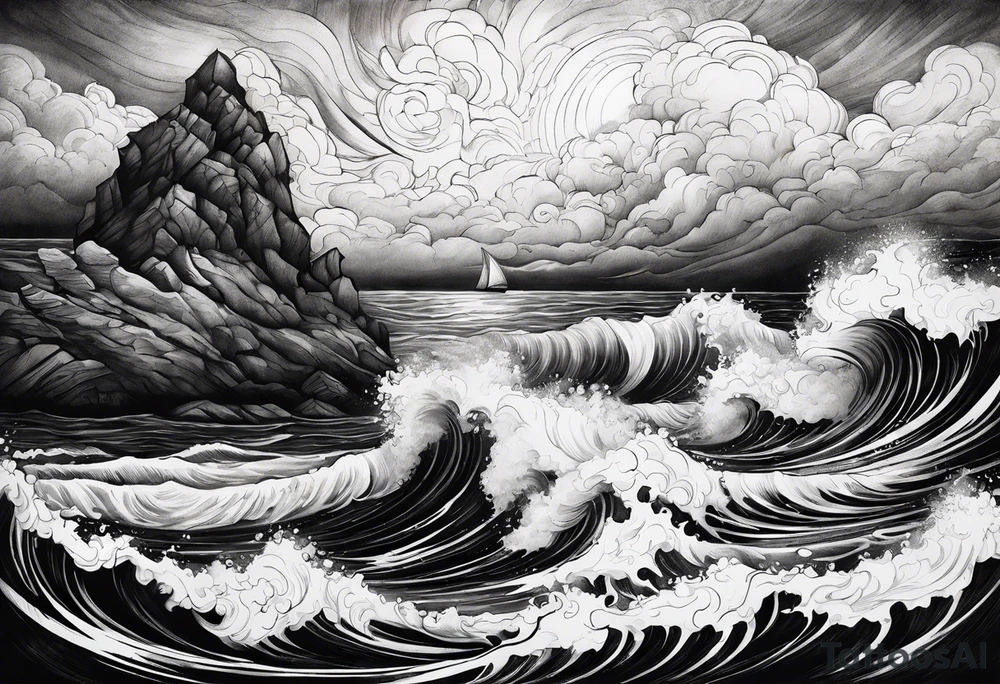 stormy sea, I am lonely and irresistible as a sea element tattoo idea